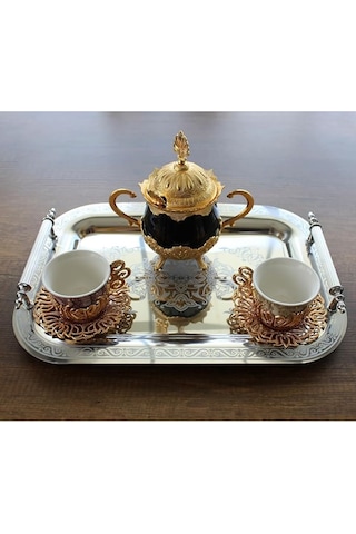 Paslanmaz Çelik Lüks Model Silver Desen Çay Kahve Tepsisi 34,5 X 24,5 Cm Gümüş - Gri