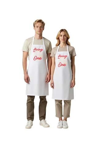 Unisex Mutfak Aşçı Önlüğü Retro Tipografi Baskılı Yaşamak Yemek F Beyaz