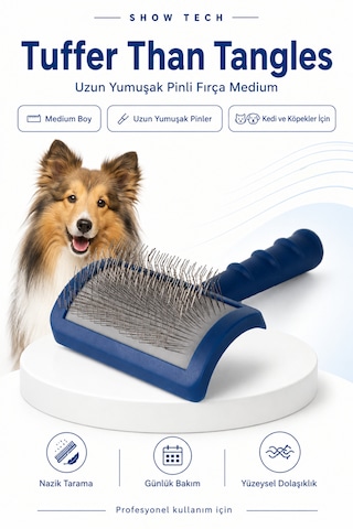 Showtech Tuffer Than Tangles Uzun Tüylü Kedi Ve Köpekler İçin Yumuşak Pinli Fırça