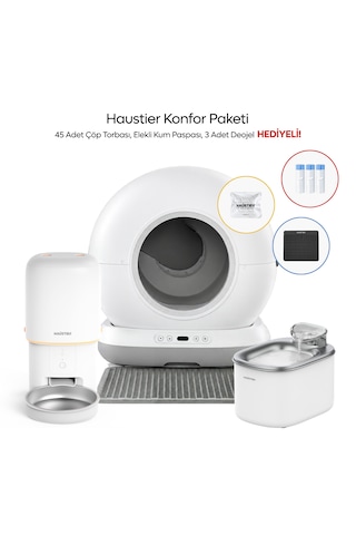Haustier Cb001 Gri Kedi Tuvaleti Pf02 Beyaz Mama Kabı Wf007l Beyaz Kedi Suluğu 3 Lü Set Haustier Türkiye Garantili