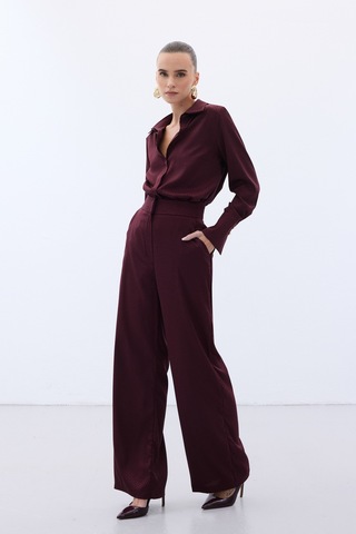 Sateen Jakarlı Pantolon - Bordo-136608 Bordo