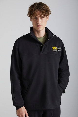Grımelange Galıcıa Erkek Diagonel Kumaşlı Dik Yakalı Çıtçıt Kapamalı Baskılı Siyah Sweatshirt