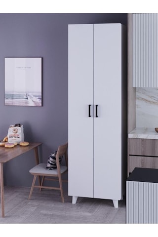 8 Raflı 2 Kapaklı 16r Çok Amaçlı Dolap Erzak Dolabı Banyo Dolabı Kiler Dolabı Beyaz Beyaz