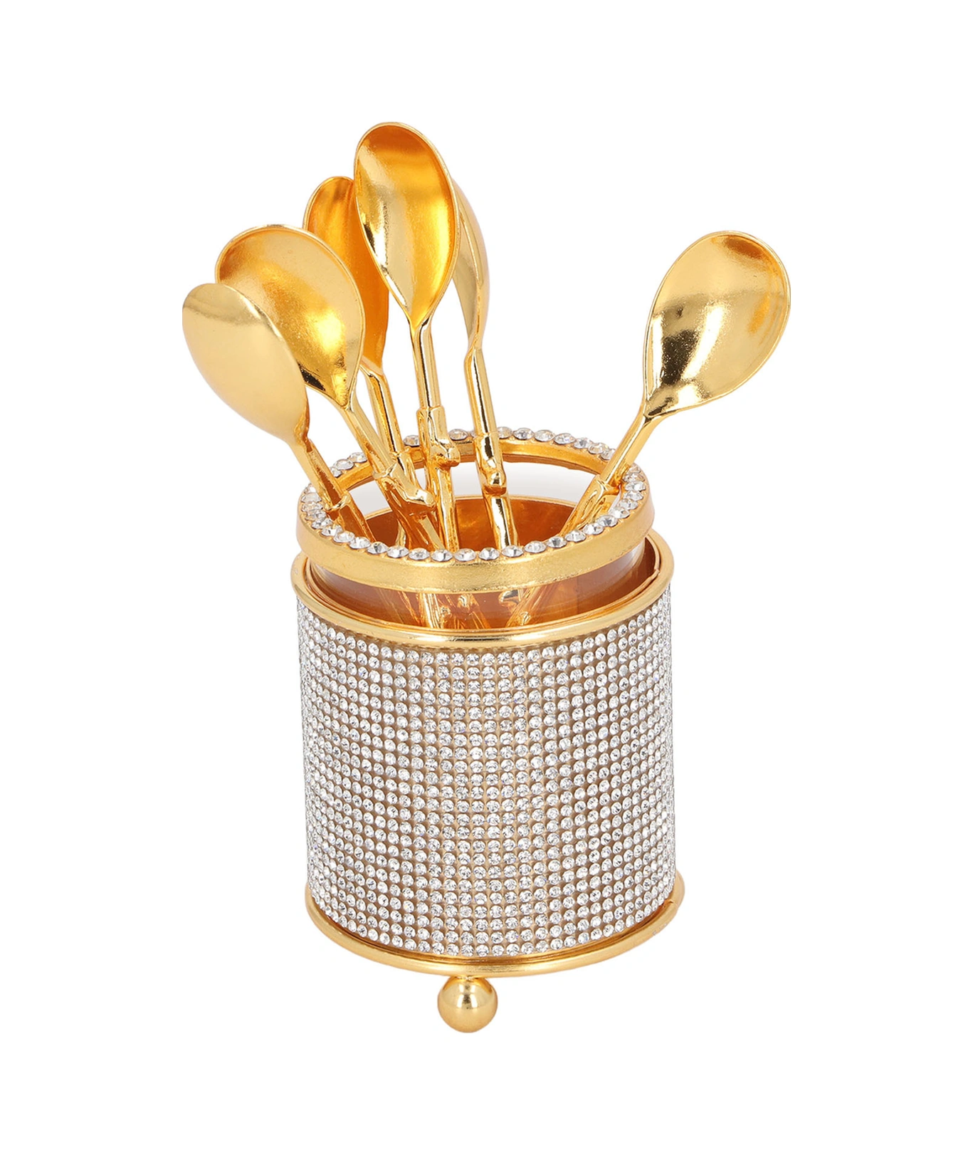 Wezone Altın Renkli 6 Adet Çay/kahve Kaşığı, Zirkonlu Cam Depolama Kova Seti - Dondurma, Tatlı, Şeker Karıştırma İçin Pratik Tabak Takımı Diğer