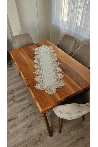 Çınar Desen Fransız Dantelli Keten Gardeya Lüks Runner
