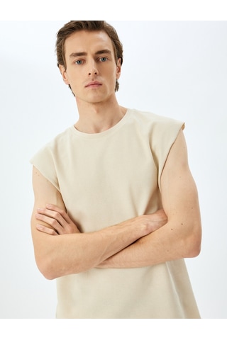 Koton Pamuklu Bisiklet Yaka Oversize Kolsuz Tişört Bej 5sam30002mk Ekru