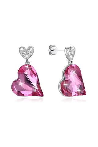 Kadınlar İçin 925 Ayar Gümüş Küpe Romantik Kalp Avusturyalı Kristal Saplama Küpe Yıldönümü Hediyeler Basit Güzel Takı Saplama Küpe Mor Altın - Gümüş