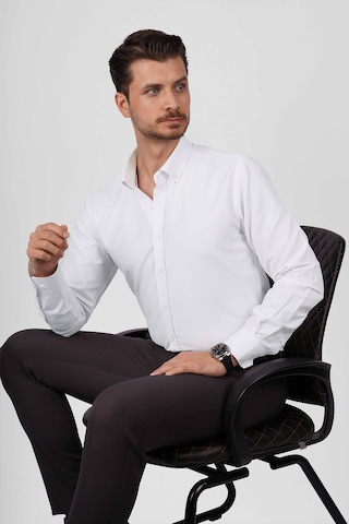 Beyaz Yaka Düğmeli Premium Şamre Slimfit Erkek Gömlek Beyaz