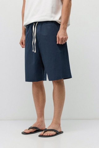 Vamos Basic Oversize Keten Şort Lacivert