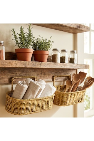 Büro Ev Ofis Düzeni İçin 2parça Hasır Stil Rattan Plastik Oval Organizer Ünite Duvar Askısı Diğer