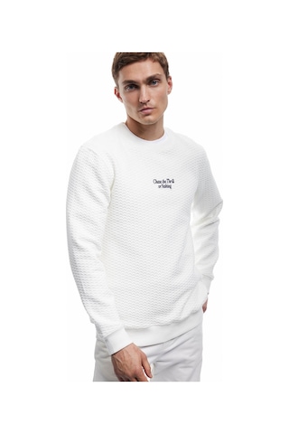 Koton Uzun Kollu Bisiklet Yaka Dokulu Beyaz Erkek Sweatshirt 6wam70075mk Beyaz