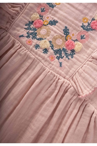 Cigit Etnik Süzene Nakışlı Organik Elbise 1-7 Yaş Pudra Pembe Pudra Pembe