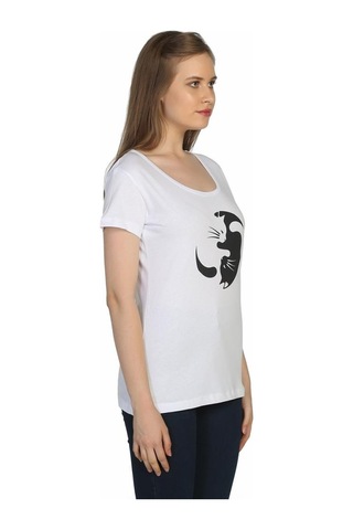 Bant Giyim - Yin Yang Kedi Beyaz Kadın T-Shirt Tişört
