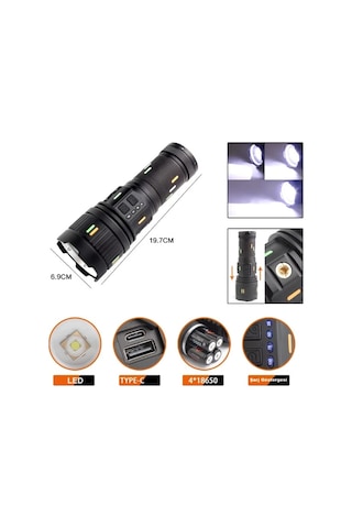 F.b.ı Pro F-3001 Alüminyum Tg Led Güç Göstergeli Type-c Şarjlı El Feneri 100 W Çok Renkli