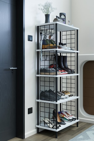 5 Raflı Telli Çevir Kur Çok Amaçlı Ayakkabılık Ve Düzenleyici Raf Ünitesi Antre, Banyo, Balkon, Ofis Beyaz