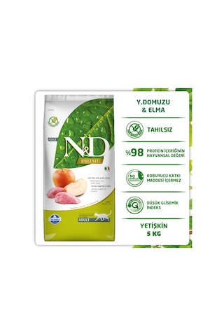 N&D Tahılsız Yaban Domuzlu ve Elmalı Yetişkin Kedi Maması 5 KG