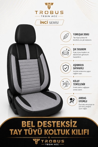 Nissan Note 2006-2012 Uyumlu İnci Serisi Gri Siyah Oto Koltuk Kılıfı