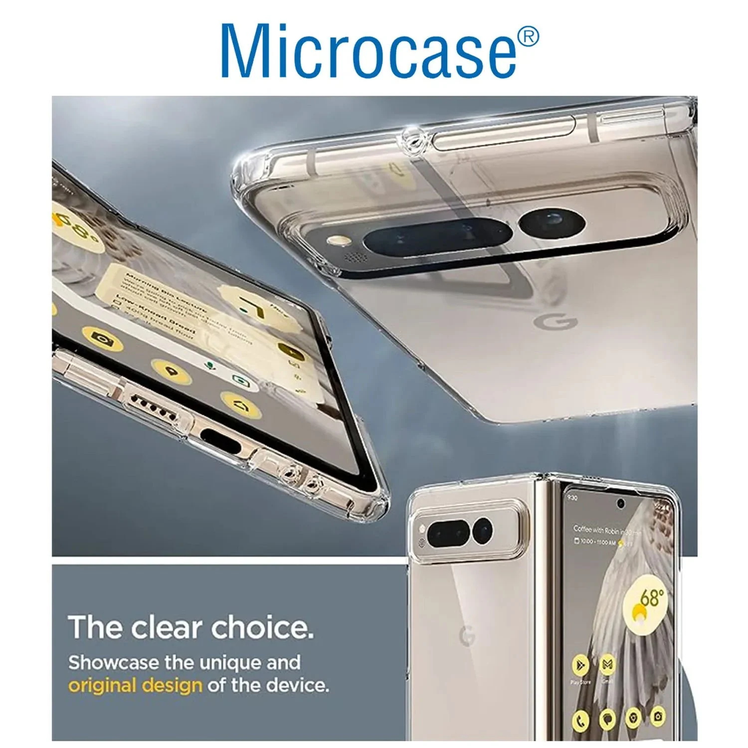Microcase Google Pixel 10 Pro Fold İle Uyumlu Sert Kristal Kapaklı Kılıf Şeffaf- Al3157