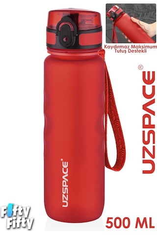 Uzspace 500 Ml Kaydırmaz Maksimum Tutuş Destekli Tritan Su Matarası -ffuz1215 Kırmızı