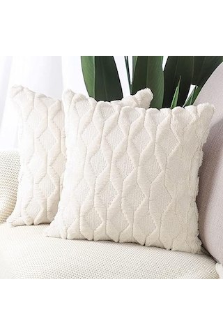 Skycity 2 Adet 45x45 Cm Bej Yumuşak Yünlü Kumaş Dekoratif Yastık Kılıfı - Gizli Fermuarlı, Konforlu, Sandalye Ve Yatak Odası İçin Beige