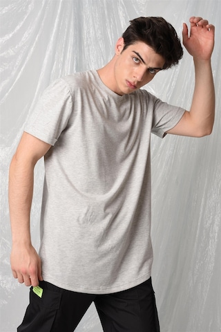 Yandan Yırtmaçlı Basic T-shirt R-5167-gri Gri