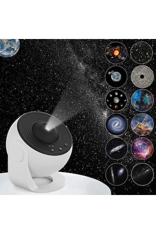 Sones Galaxy Gece Lambası Yıldız Projektör Led Masa Lambası Çocuk Odası Dekoru 12 Adet Film Diski