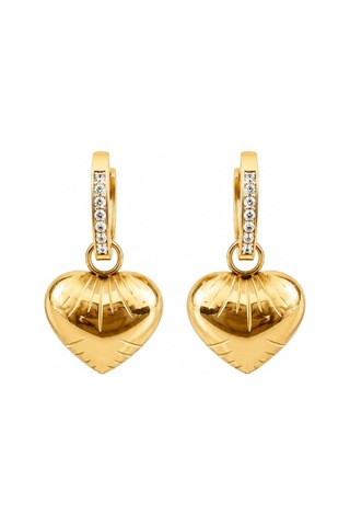 Cm Jewelry Zirkon Taşlı Bombe Kalp Gold Çelik Küpe Altın