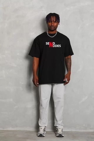 Valensdesign Unisex Bisiklet Yaka Double Oversize Baskılı T-shirt - Siyah