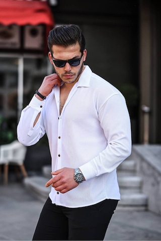 Tex Republic Erkek Beyaz Fitilli Ottoman Gömlek Beyaz