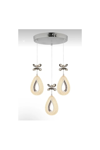 Damla Model 3'lü Gümüş Kumandalı 3 Renk Modu Ledli Kristal Taşlı Modern Salon Mutfak Oturma Odası Led Avize