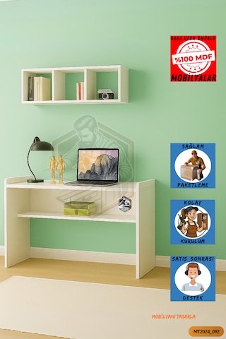 Tamamı Mdf Duvar Raflı Çalışma Odası Seti
