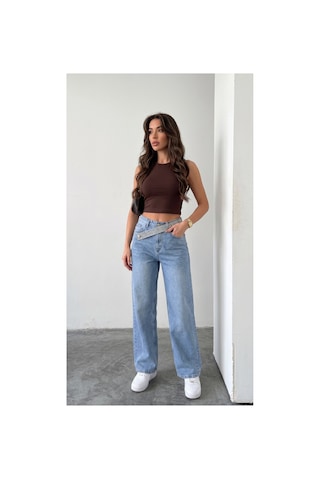 Bluemarlin Kemer Dilli Taş Detaylı Taş İşlemli Straight Jeans Taş