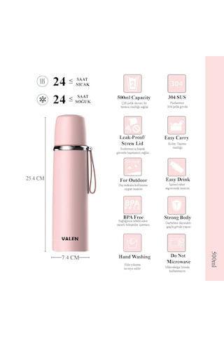 Çift Duvarlı Vakumlu Termos 500ml / Pembe