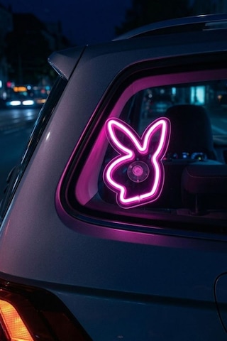 Neon Tavşan Led Araç İçi Cam Lambası Vantuzlu Pembe Dekoratif Işık Ortam Aydınlatma