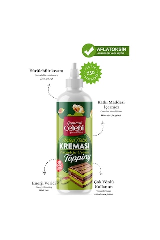 Antep Fıstık Kreması Topping 250 Gr - %30 Gerçek Antep Fıstığı Waffle & Krep & Pankek Tatlı Sosu