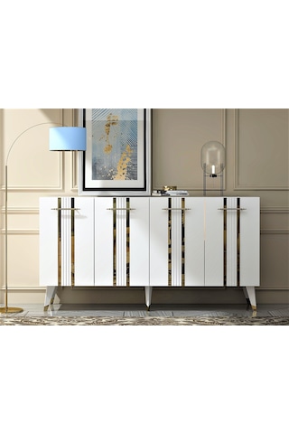 Vienna Dört Kapaklı Altın-Kulp Beyaz Ayaklı Konsol Beyaz-altın