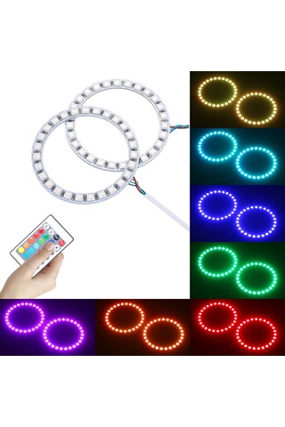 Suofeng 12v Rgb Araba Işıkları, 2 80mm Mavi Ateş Halka, Kumanda İle 16 Renk Ve 4 Işık Efekti, Parlak Led, Araç Dekorasyonu