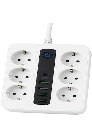 6 Prizli Akım Korumalı Çoklu Priz 4 Usb Şarj Girişli Duvar Tipi Anahtarlı Güvenlik Korumalı 1 - 3 M