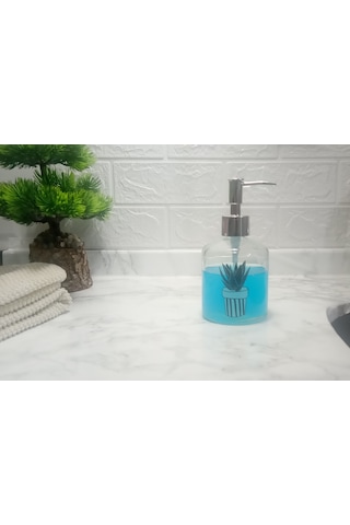 Cam Sıvı Sabunluk,kaktüs 1 Desen 300ml Banyo Seti 7,6x15,5cm