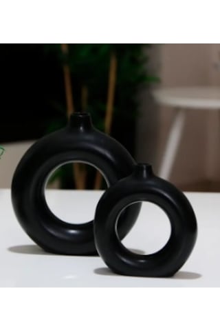 Donut 3lü Vazo Set Siyah