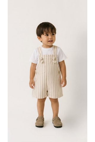 Emila Kids 1-4 Yaş Çocuk Çizgili Ham Kot Şort - Salopet Bej