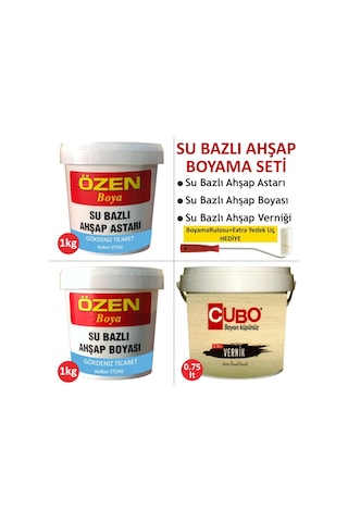 Su Bazlı Ahşap Boya Seti-Su Bazlı Ahşap Astarı+Boyası+Verniği+Rul