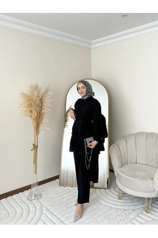 Ptkm002 Büzgülü Fırfırlı Takım Siyah