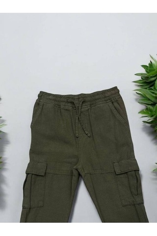 Jack Lions Erkek Çocuk Bel Paça Laslikli Keten Kargo Pantolon-14562 Haki