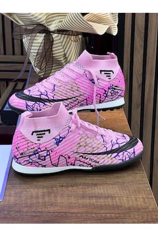 Erkek Likralı Çoraplı Halısaha Spor Ayakkabı- Pembe Fuşya-655 Pembe