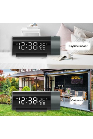 Techtic Projeksiyon Saat Silindir 180 Çift Alarm Sıcaklık-saat Yansıtmalı Çalar Saat Telefon Şarjı