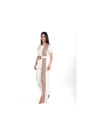 Modatalika Trend Kadın Krem Keten Dokulu Bol Paça Pantolon Ve Kısa Kollu Bluz Takımı Ekru
