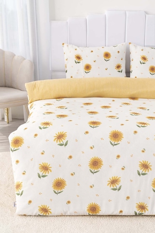 Ayçiçeği Çift Kişilik Nevresim Takımı Pamuklu Yeşil