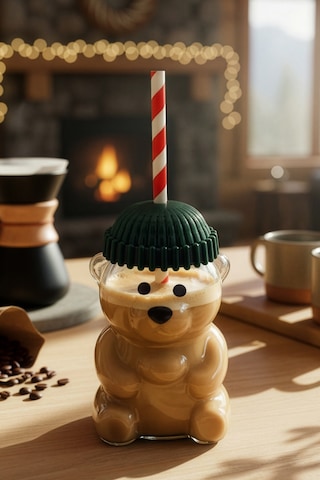 Snippy Bear - Cam Ayıcık Bardak Pipetli Kahve Bardağı Barista İçecek Bardağı 550 Ml Şeffaf