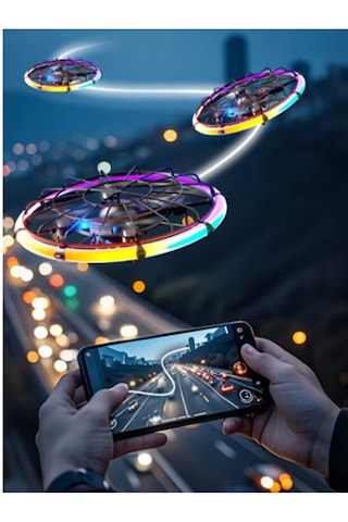 Hd Kameralı Led Işıklı Ufo Drone - Akıllı Sensörlü Uçan Disk Uzaktan Kumandalı Hobi & Oyuncak Drone